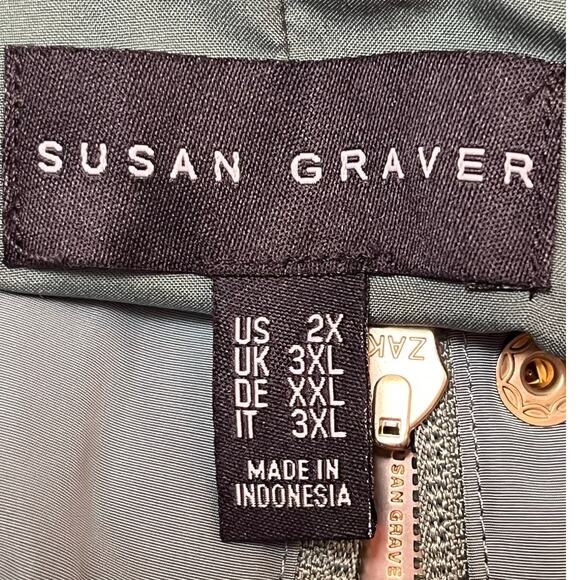 Susan Graver Women’s 2X Green Long Sleeve Button Front Anorak Long Coat Jacket - Picture 3 of 9